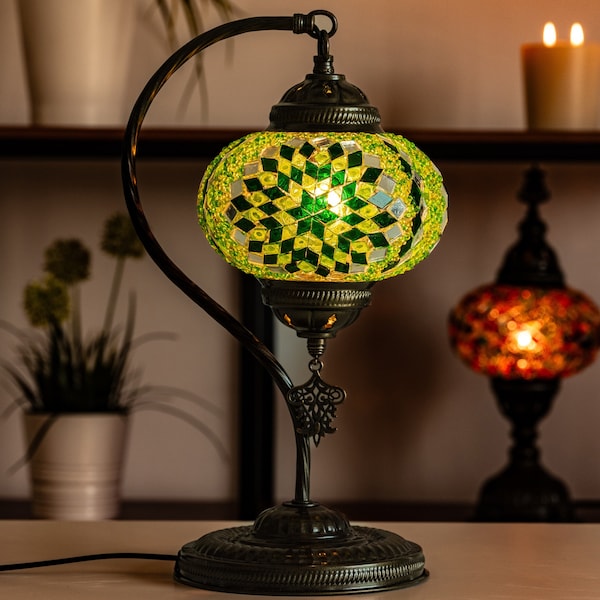 Swan Neck Turkish Lamp - Moroccan Lamps, Handmade Mosaic Lighting, First Gift for Home, Unique Night Lights, Lamp Shades, Table, Desk Lamp