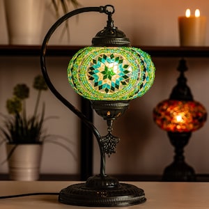 Swan Neck Turkish Lamp - Table Lamp, Moroccan Lamps, Handmade Mosaic Lighting, Housewarming Gift First Home, Unique Night Lights, Lamp Shade