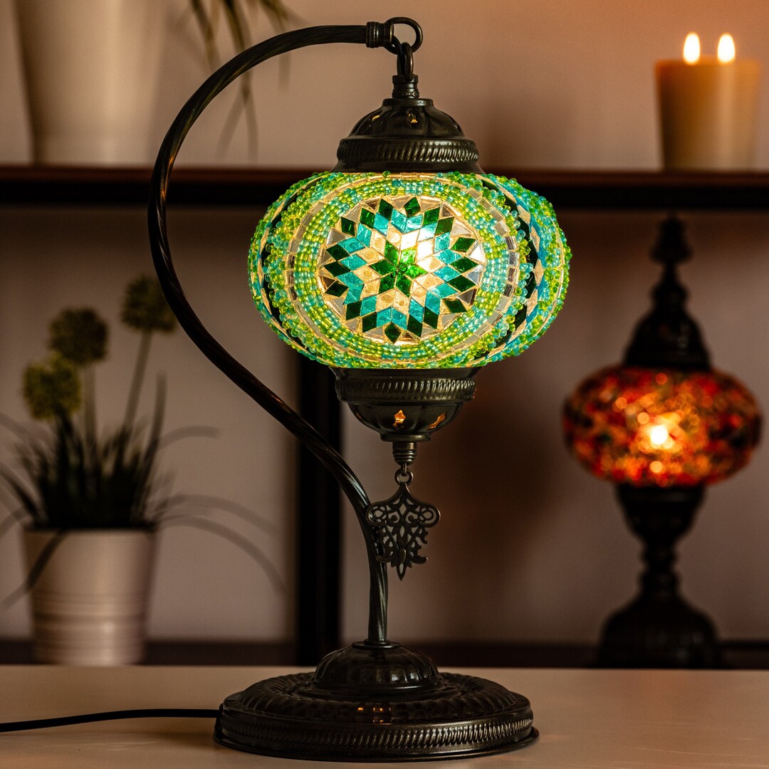 Swan Neck Turkish Lamp Table Lamp, Moroccan Lamps, Handmade Mosaic