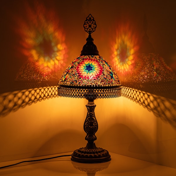 Tiffany Style Turkish Mosaic Lamp, Antique Handcrafted Round Shade, Moroccan Art, Unique Giftable Home Decoration Handmade Lampshade Bedside