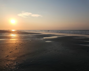 Sunlit Footprints on Beach Digital Print - Desktop Wallpaper, Hilton Head Island, Beach Background