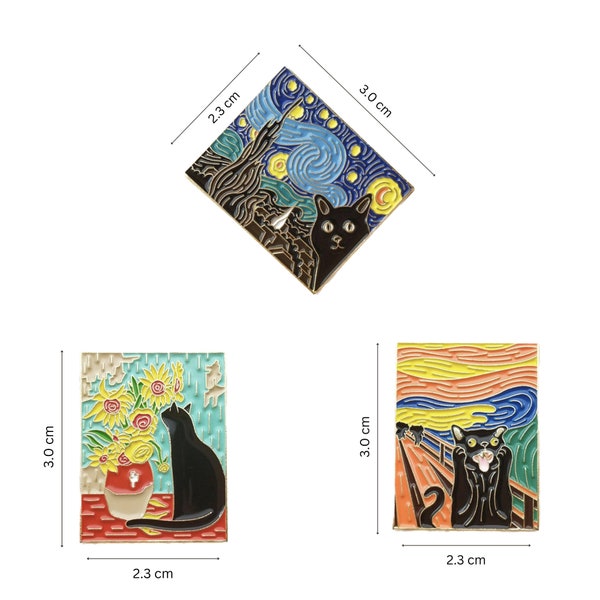 Black Cat Pin | Starry Night Pin | Van Gogh Brooch | Funny Cat Pin | Cat Badge | Enamel Cat Pin |Cat Brooch |
