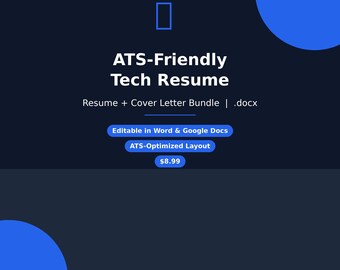 ATS-Friendly Tech Resume Template, Software Developer CV Bundle (Instant Download)