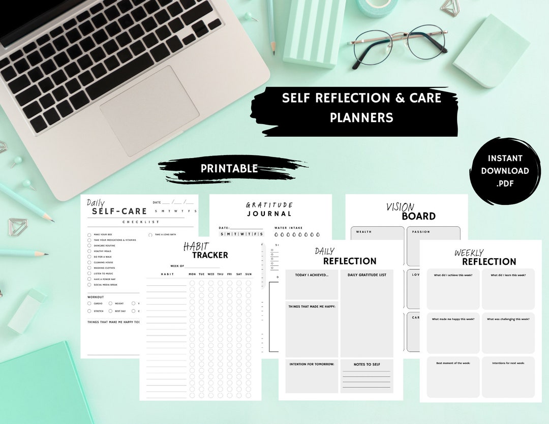 Undated Self Care and Reflection Planners, Vision Board, Daily Self ...