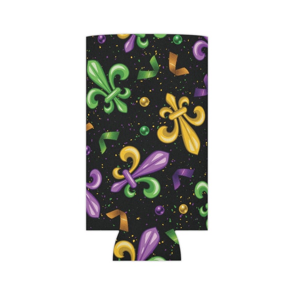 Mardi Gras Black Can Cooler, Mardi Gras Fleur De Lis Cozie, Mardi Gras Parade Throw, Mardi Gras Party Favor, Mardi Gras Celebration