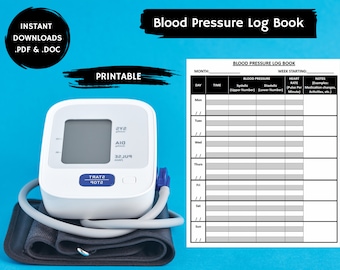 May include: A printable blood pressure log book with a white background and black text. The log book has columns for date, time, systolic blood pressure, diastolic blood pressure, heart rate, and notes. The log book is designed to help people track their blood pressure over time.