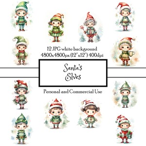 Santa's Elfen Werkstatt Elf Weihnachten 12 JPG Aquarell Clipart Sofort Download | Karten Junk Journal Collage Scrapbooking | Kommerzielle Nutzung