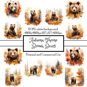 Bruine beer in Fall Forest 12 JPG aquarel Clipart Instant Download | Kaarten Junk Journal Collage Scrapbooking Fussy Cut | Commercieel gebruik