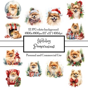 Urlaub Pommern Weihnachten Hund 12 JPG Aquarell Clipart Sofort Download | Karten Junk Journal Collage Scrapbooking | Kommerzielle Nutzung