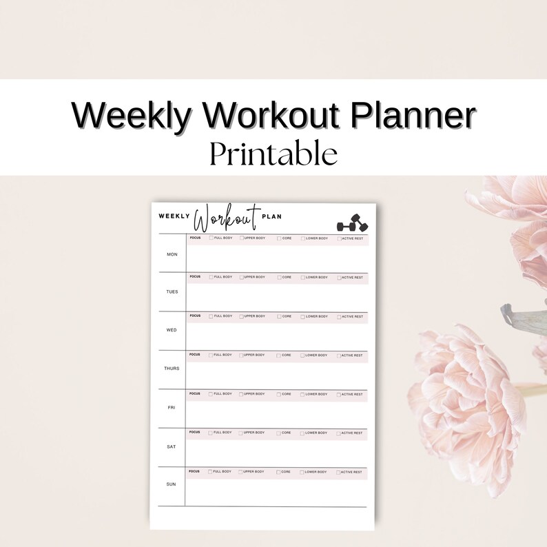 Editable Fitness Tracker Template Minimalist Weekly Workout Etsy