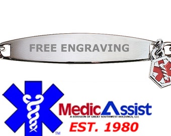 Ladies Link medical alert ID Stainless Steel Bracelet with Charm