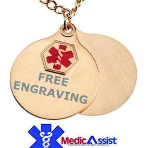 MEDICAL ALERT ID stainless steel 2 piece gold plated pendant