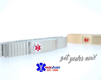 Ladies Medical Alert ID bracelet with expansion band - Stainless Steel