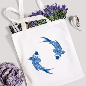 Handgemachte Koi Fisch Einkaufstasche - Umweltfreundliche Baumwoll-Einkaufstasche - Perfekt für jeden Anlass