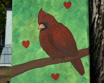 Red Cardinal Painting Original 8x10'' Ohio State Bird Acrylic On Stretched Cotton Canvas