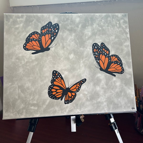 Butterfly Wall Art Monarchs Original Matte Acrylic on Stretched Canvas OOAK 16x20'' Monarchs