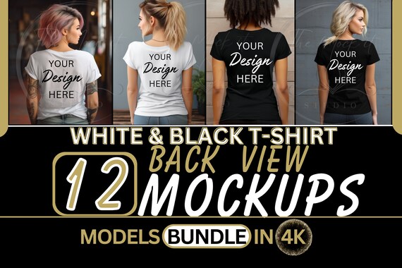 T-Shirt Mockup bundle, Bella Canvas 3001 Mockups White & Black, Women T-Shirt Mockup Back, Shirt Mockup Models, Womens Tee Mock up bundle 12