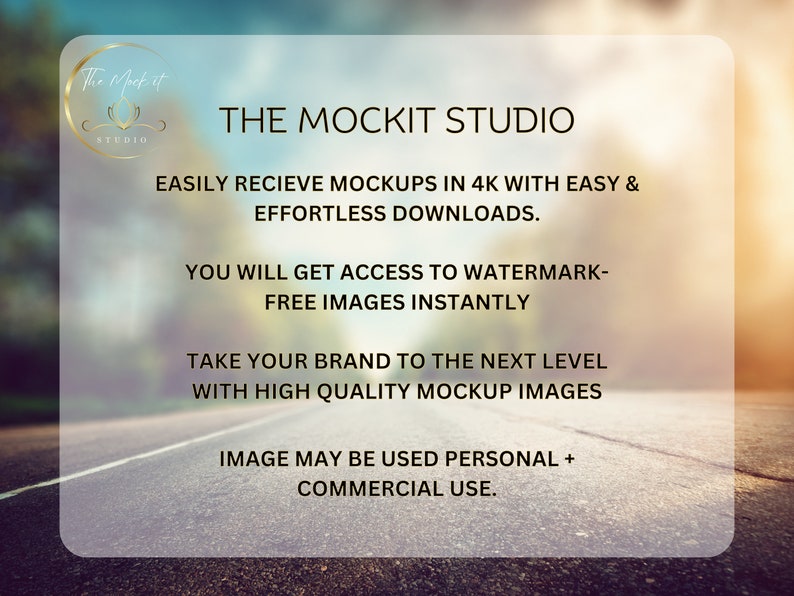 Puede incluir: El logotipo de The Mockit Studio con un dise&ntilde;o de flor de loto. El texto dice: "The Mockit Studio", "Reciba f&aacute;cilmente maquetas en 4K con descargas f&aacute;ciles y sin esfuerzo.", "Obtendr&aacute; acceso a im&aacute;genes libres de derechos de autor instant&aacute;neamente", "Lleve su marca al siguiente nivel con im&aacute;genes de maquetas de alta calidad", "La imagen se puede utilizar para uso personal y comercial."