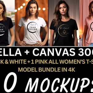 Women&#39;s Mockup Bundle Bella Canvas 3001, White and Black T-Shirt Mockup Bundle, Models mockup Bundle, 10 mockups, Female mockup, STUDIO 4K
