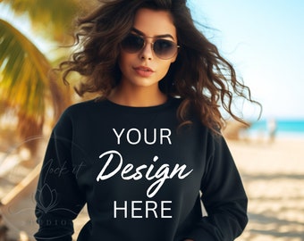 Gildan Mockup Bundle 18000, Black Sweat-Shirt Mockup, 4K Models mockup High Resolution, mockup, Female Sweater Mockup