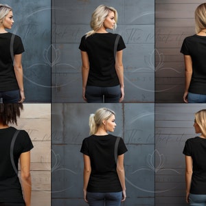 Puede incluir: Cuatro modelos diferentes que llevan camisetas negras de manga corta. Las camisetas son lisas y no tienen gr&aacute;ficos ni texto.