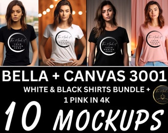 Paquete de maquetas Bella Canvas 3001, Paquete de maquetas de camisetas blancas y negras, Paquete de maquetas de modelos BC, 10 maquetas, Maqueta femenina, ESTUDIO 4K