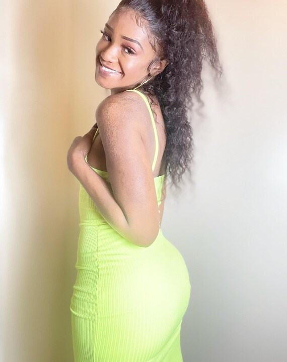 Handmade Neon Green Cotton Spandex Spaghetti Strap Dress
