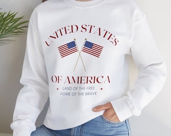 Sudadera de cuello redondo unisex de EE. UU., sudadera del 4 de julio, sudadera con bandera estadounidense, sudadera de los Estados Unidos de América, Hogar de los Valientes
