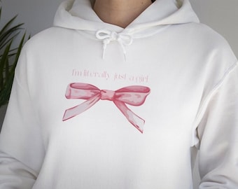 Coquette Womens Pink Bow Hoodie Sweatshirt, Pink Bow Coquette Sweatshirt Hoodie, ich bin buchstäblich nur ein Mädchen Sweatshirt Hoodie