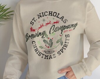 Christmas Crewneck Sweatshirt, Unisex Christmas Sweatshirt, Santa Sweatshirt, St. Nick Brewing Company sweatshirt, Holiday Sweater
