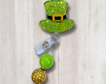 St Patrick’s Day Lucky Hat Badge Reel| Green Glitter Badge Reel| St. Patrick’s Day Badge Reel| Seasonal Badge Reel| Lucky Nurse Badge Reel