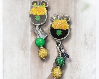 Lucky Leprechaun Pot of Gold Badge Reel| Green Glitter Badge Reel| St. Patrick’s Day Badge Reel| Seasonal Badge Reel| Lucky Nurse Badge Reel
