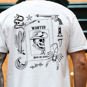 Mens wild western shirt Traditional tattoo flash tshirt Cowboy skull comfort colors graphic tee XS-5XL image 5