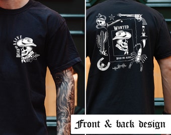 mens wild western shirt- Traditional tattoo flash tshirt- Cowboy skull comfort colors graphic tee- XS-5XL