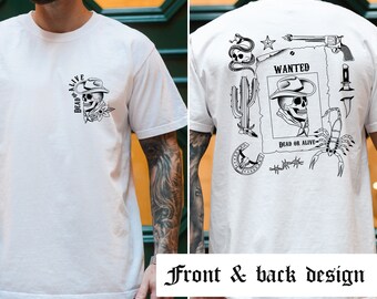 Mens wild western shirt- Traditional tattoo flash tshirt- Cowboy skull comfort colors graphic tee- XS-5XL