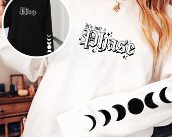 Moon phases sweatshirt- aesthetic retro style "it's just a phase" oversized crewneck- gift for her astrology S-5XL plus size
