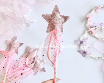 3er Set Stern Zauberstäbe – Mit Pailletten & Seide, 28 Cm, In Lila, Blau, Pink, Für Prinzessin & Fee Kostüme