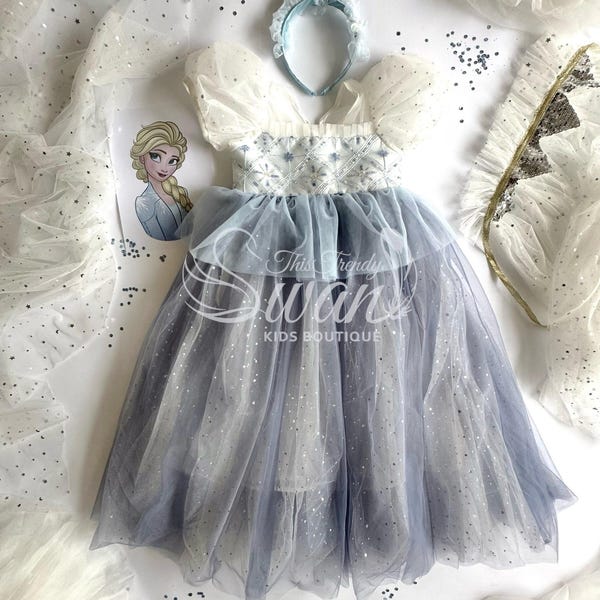 Elsa Frozen Princess Inspired Dress: Glitter Snowflake Costume - Birthday Party Gift Halloween Christmas