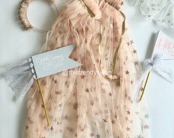 Sebille Cape, Peach  / Fairy cape / Princess / Dressing up / Fancy / Sparkle