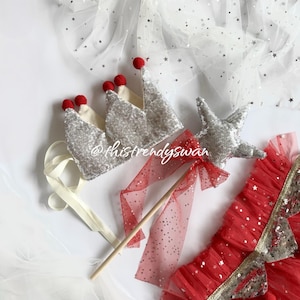 Sequin Crown & Wand Set: Girls Princess Dress Up, Silver Fairy Costume