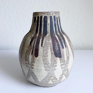 1970s Studio Pottery Drip Glaze Brown & Cream Vase Swirl Pattern