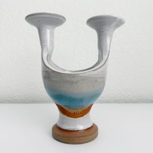 Dual Candle Holder Vase, Vintage Studio Pottery, Artist signed