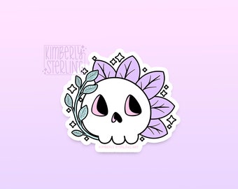 Leafy Skull Vinyl Sticker | Spooky Cute Sticker | Kawaii Skull
