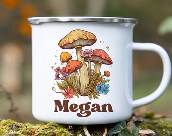 Personalized Mushroom Enamel Mug: Custom Campfire Mug Gift