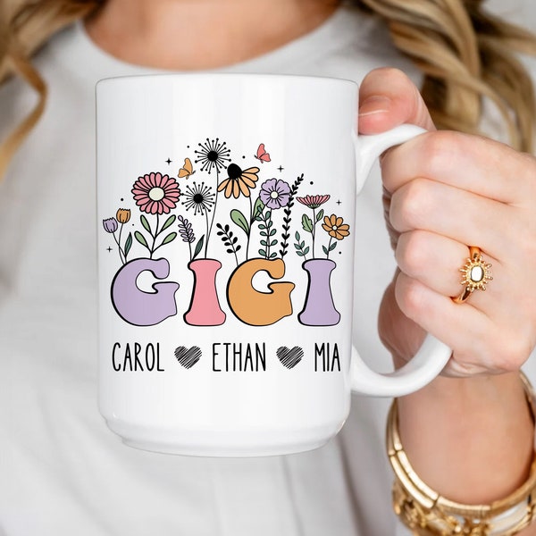 Gigi Mug, Gigi Gifts. Gigi Mothers Day Gifts. Personalized Names Gigi Floral Coffee Mug. Custom Gifts for Gigi. Gigi Birthday Gifts