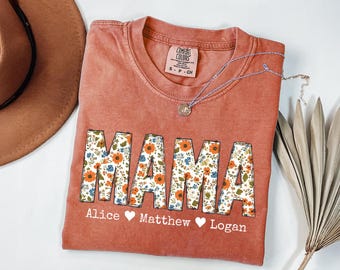 Comfort Colors Floral Mama Shirt with Custom Names