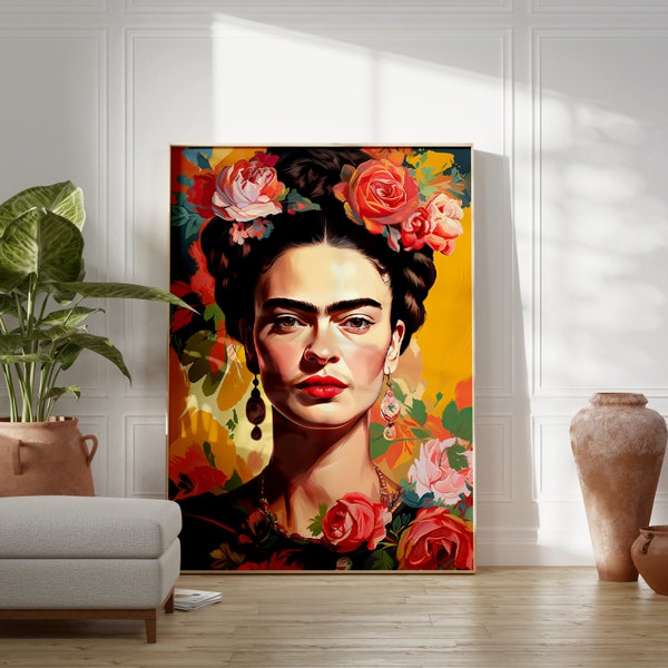 Frida Kahlo Poster | Kunstdruck Frida Kahlo * mit oder ohne Rahmen * verschiedene Größen - Poster Feminismus - Porträt Blumen Geschenkidee