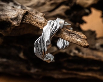 Brutalist statement open ring rustic masculine Viking adjustable  for man and woman. Hand made Anniversary gift idea men silver colour