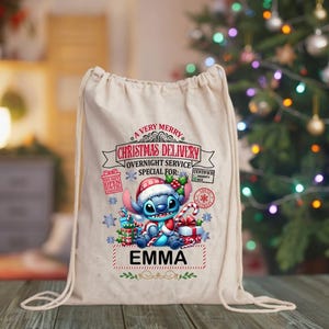 Custom Stitch Santa Sack, Christmas Gift Bag for Kids image 1