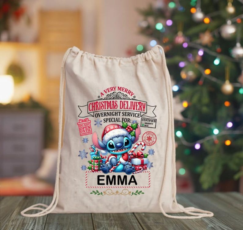 Custom Stitch Santa Sack, Christmas Gift Bag for Kids image 1